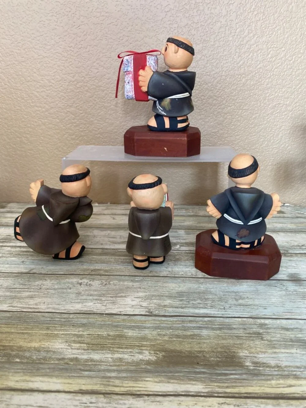 Vintage Franciscan Missions Monk Wood Figurines Set of 4 Christmas 4”